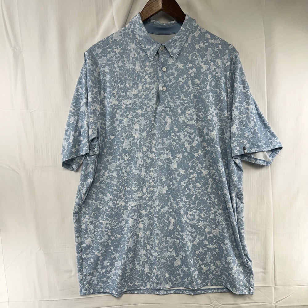 KJUS Motion Printed Polo Mens XL Blue Abstract Beaver Creek Golf Club UPF 50+
